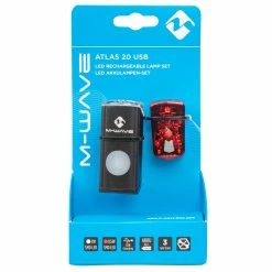 Set D'éclairages Vélo Avant Et Arrière à LED Rechargeables USB Atlas 20 M-Wave -Remorques vélo Soldes feu arriere velo m wave atlas 20 packaging
